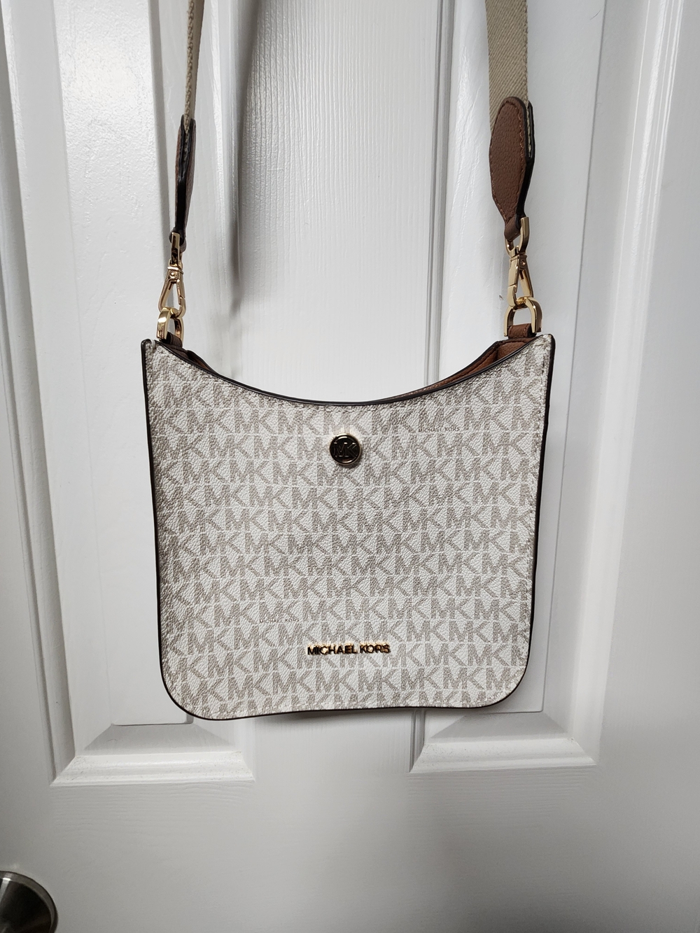 Michael Kors Cream and Brown Signature Crossbody Bag